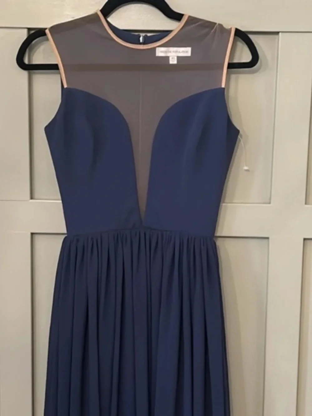 Dress the Population Eleanor Illusion Plunging Neck Gown Navy Blue Size XS
